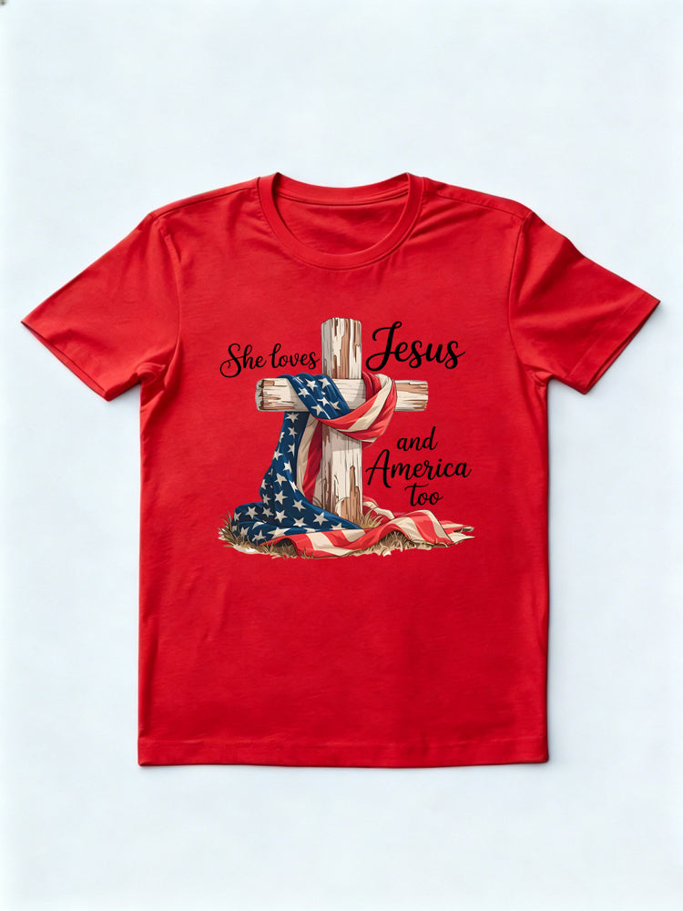 She Loves Jesus and America Too Family 4th of July T-shirt