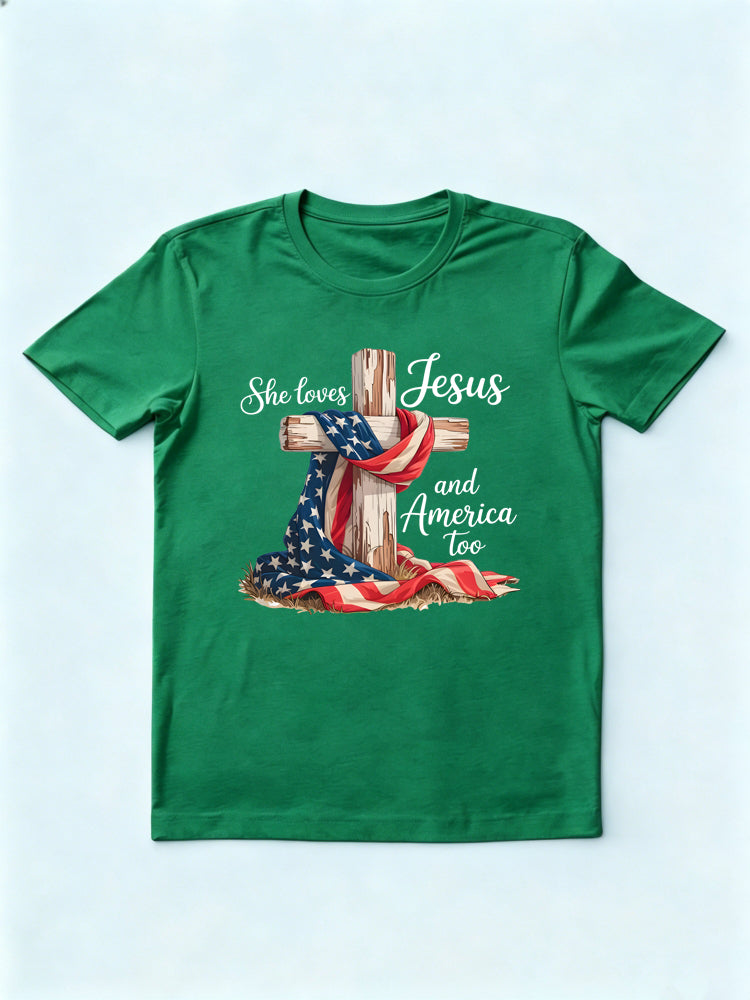 She Loves Jesus and America Too Family 4th of July T-shirt