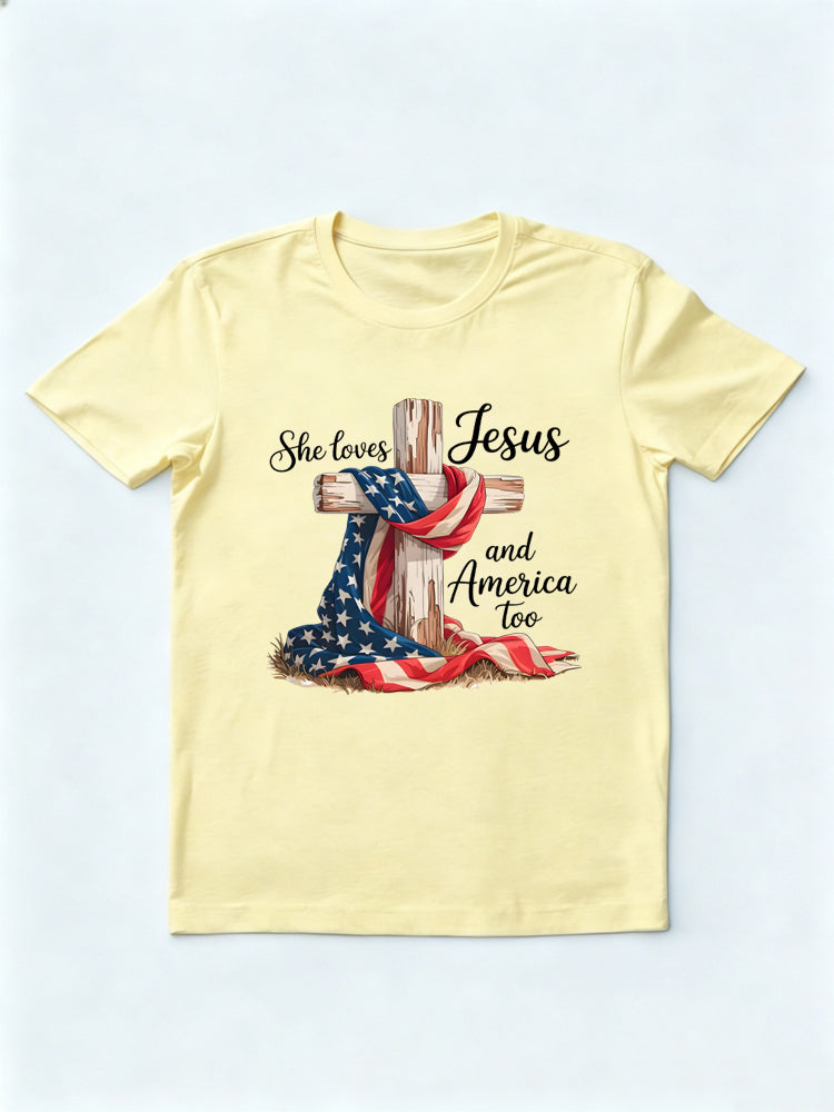 She Loves Jesus and America Too Family 4th of July T-shirt