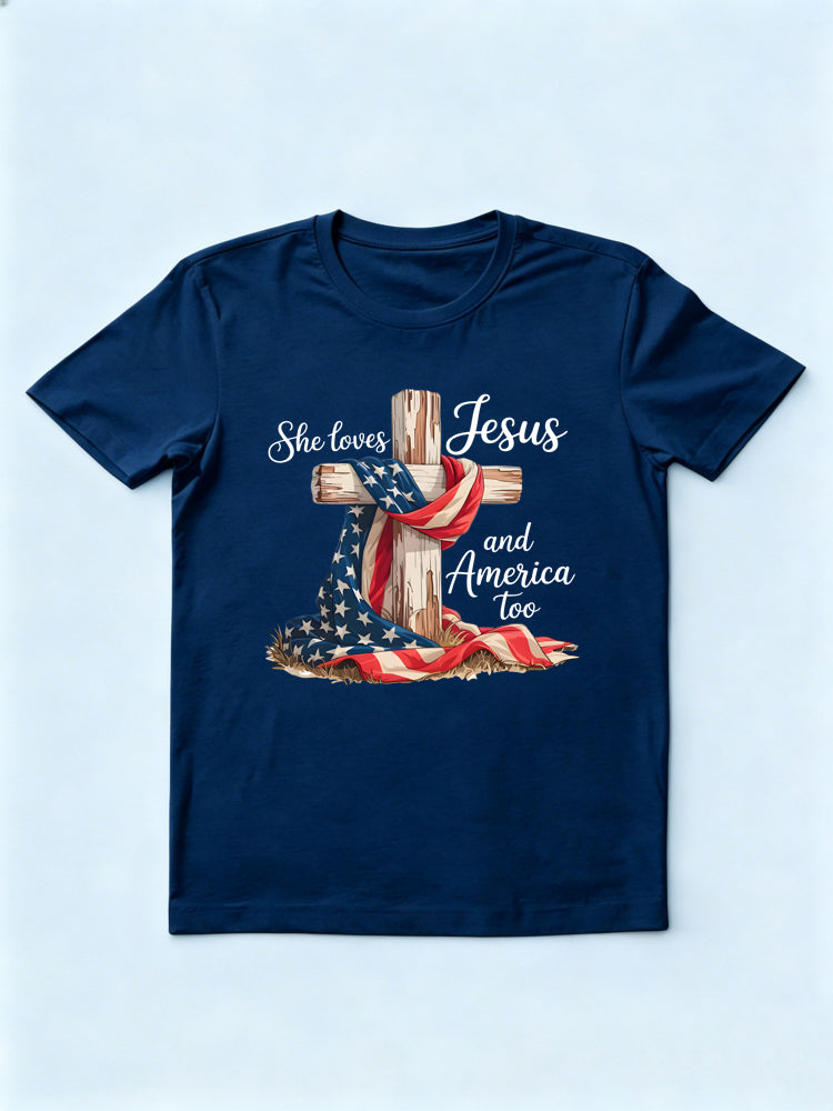 She Loves Jesus and America Too Family 4th of July T-shirt