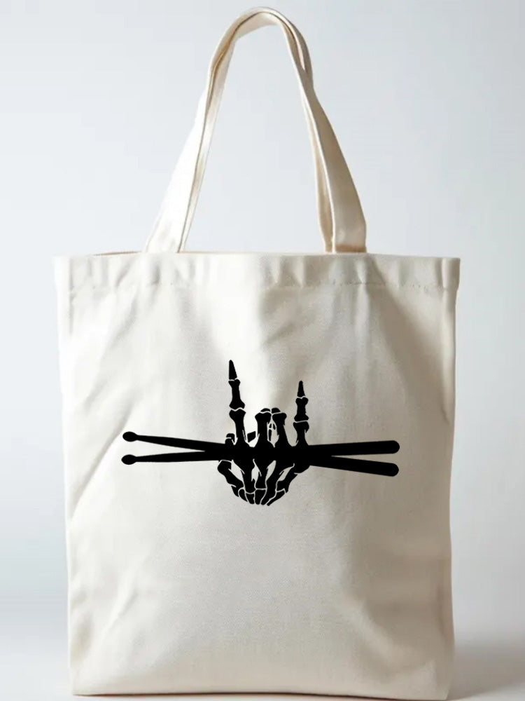 Skeleton Drummer Music Lover Back to School Gift Canvas Tote Bag