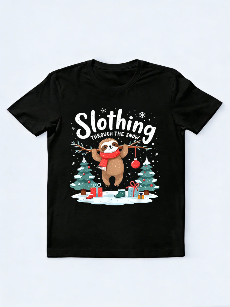 Sloth Slothing Through Snow Christmas Gift T-shirt