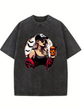 Spooky Girl Halloween Pumpkin Vibe Washed T-shirt