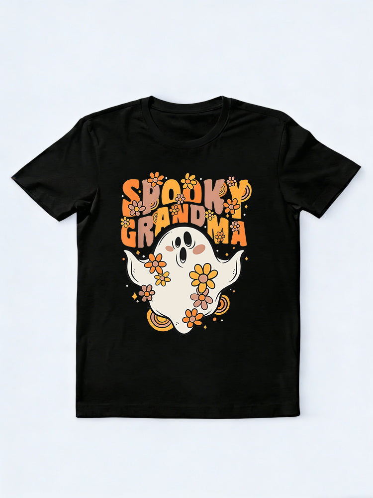 Spooky Grandma Groovy Ghost With Vintage Flowers Halloween Gift T-Shirt