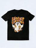 Spooky Grandma Groovy Ghost With Vintage Flowers Halloween Gift T-Shirt
