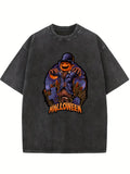 Spooky Season Jack-O Scary Scarecrow Halloween Vibe Washed T-shirt