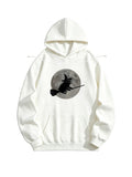 Spooky Season Wizard Hat Pug Moon Flying on Broomstick Halloween Vibe Hoodie