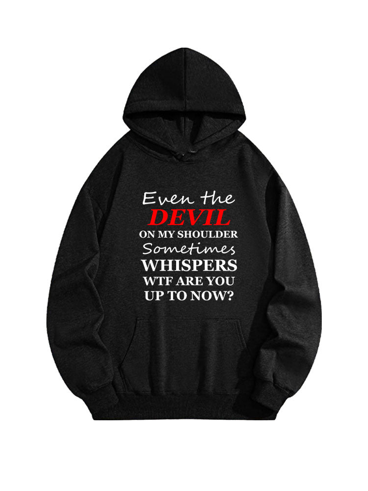 The Devil On My Shoulder Has Also Questions About My Action Spooky Season Halloween Vibe Hoodie