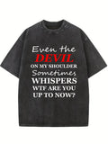 The Devil On My Shoulder Has Also Questions About My Action Spooky Season Halloween Vibe Washed T-shirt