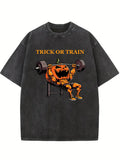 Trick Or Train Spooky Season Halloween Vibe Washed T-shirt