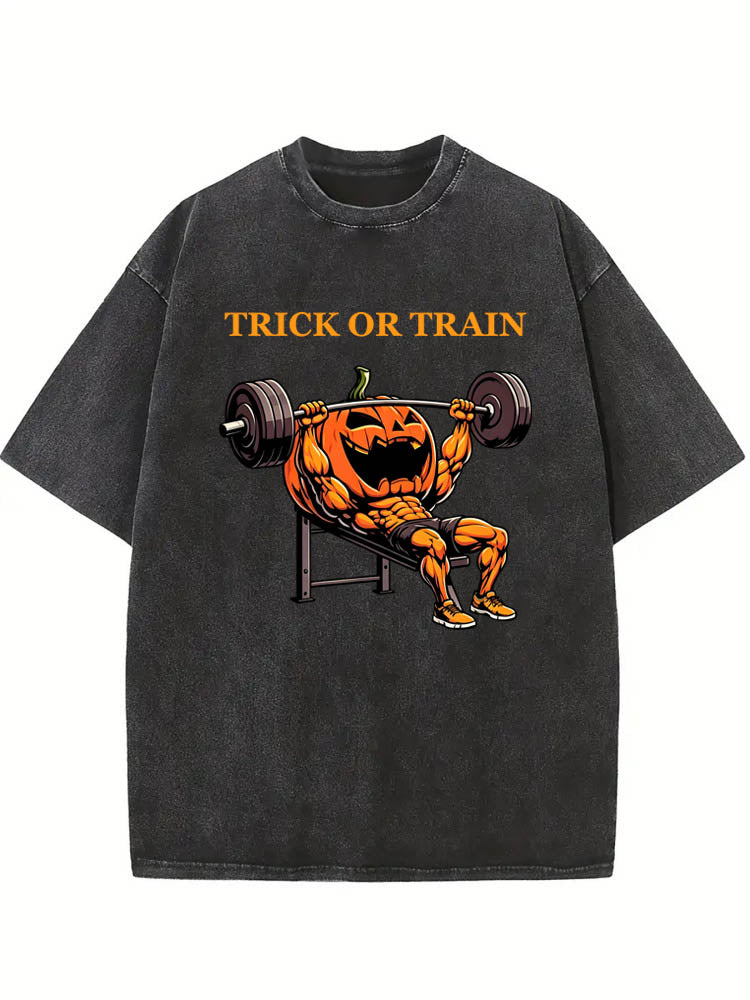 Trick Or Train Spooky Season Halloween Vibe Washed T-shirt