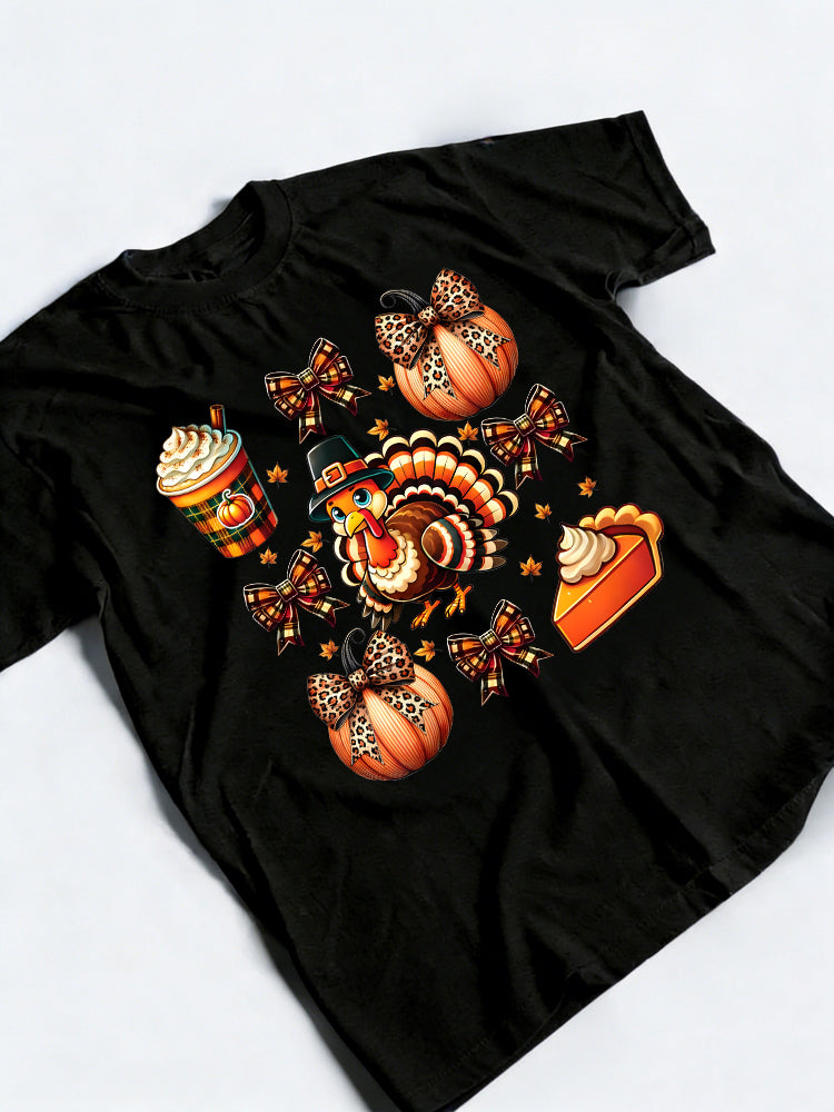 Turkey Drinking Coffee Bow Thanksgiving Gift T-shirt