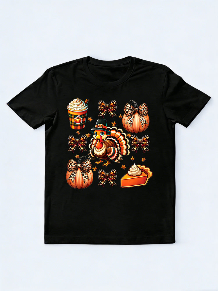Turkey Drinking Coffee Bow Thanksgiving Gift T-shirt