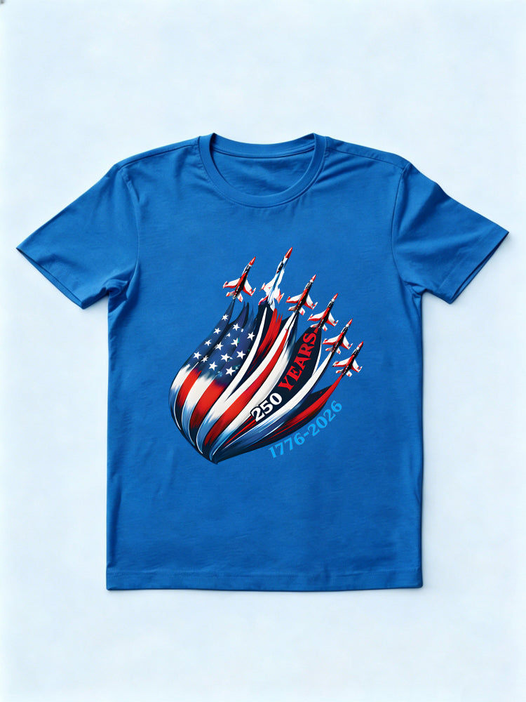 1776–2026 USA 250th Anniversary Patriotic American Flag Jet 4th of July Gift T-shirt