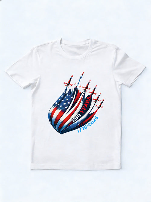 1776–2026 USA 250th Anniversary Patriotic American Flag Jet 4th of July Gift T-shirt