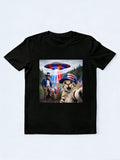 USA Cat Selfie UFO Meme Weird America 4th July Photo Gift T-Shirt