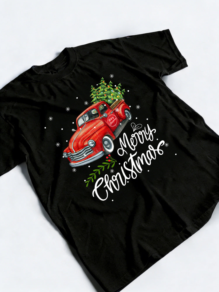 Vintage Wagon Red Truck Tree Christmas Gift T-shirt