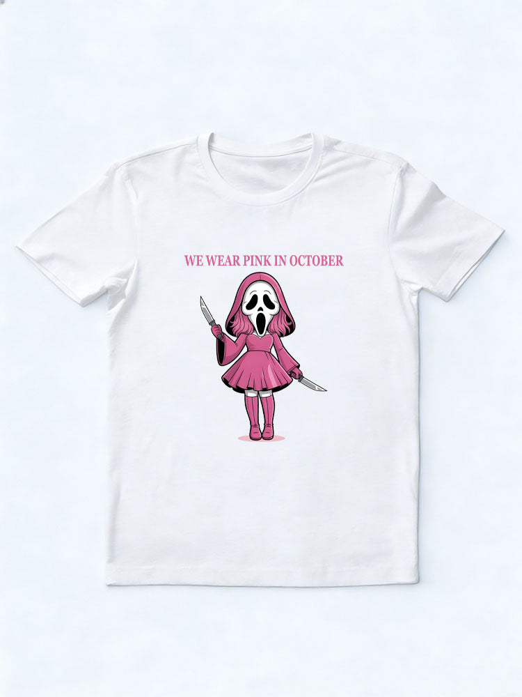 We Wear Pink In October Ghost Face Halloween Spooky Season Vibe T-shirt