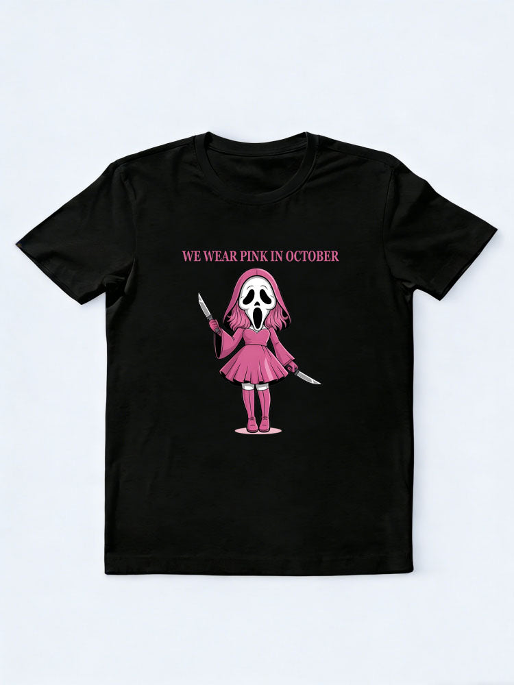 We Wear Pink In October Ghost Face Halloween Spooky Season Vibe T-shirt