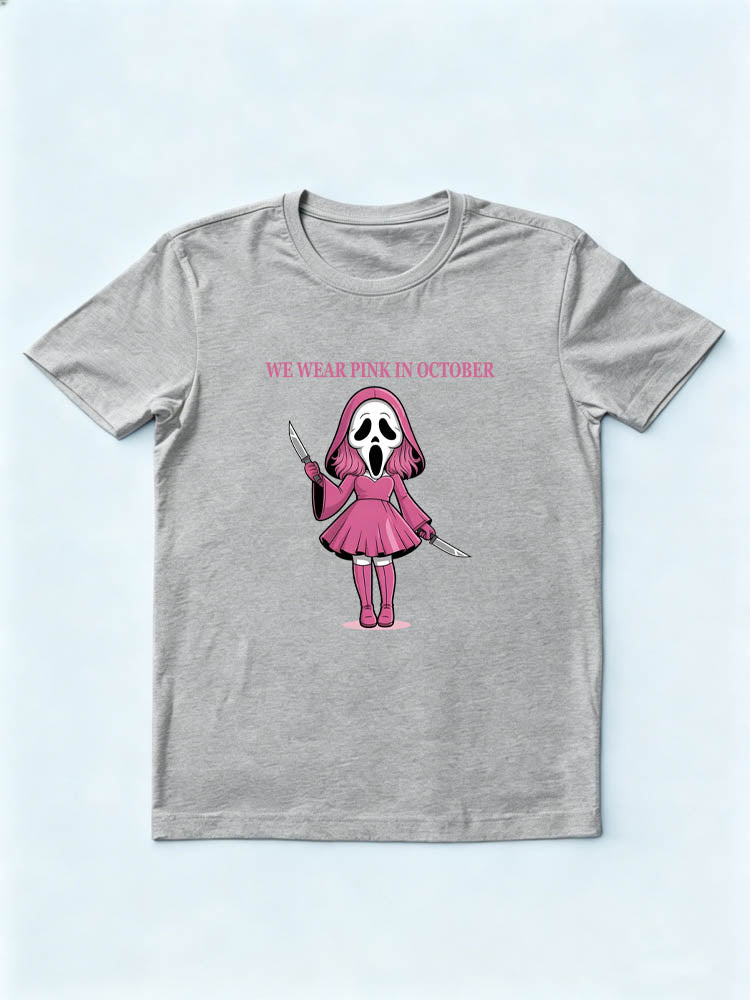We Wear Pink In October Ghost Face Halloween Spooky Season Vibe T-shirt