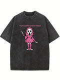 We Wear Pink In October Ghost Face Halloween Spooky Season Vibe Washed T-shirt