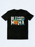 Western Blessed Cow Mama Cow Print Mom Mother's Day T-Shirt