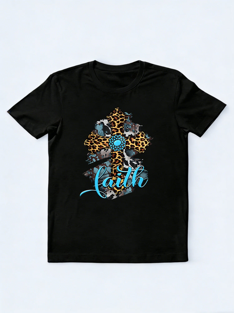 Western Boho Christian Turquoise Leopard Cross Jesus Gift Easter T-Shirt