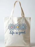 Wildflower Life is Good T-Shirts Back to School Gift Canvas Tote Bag