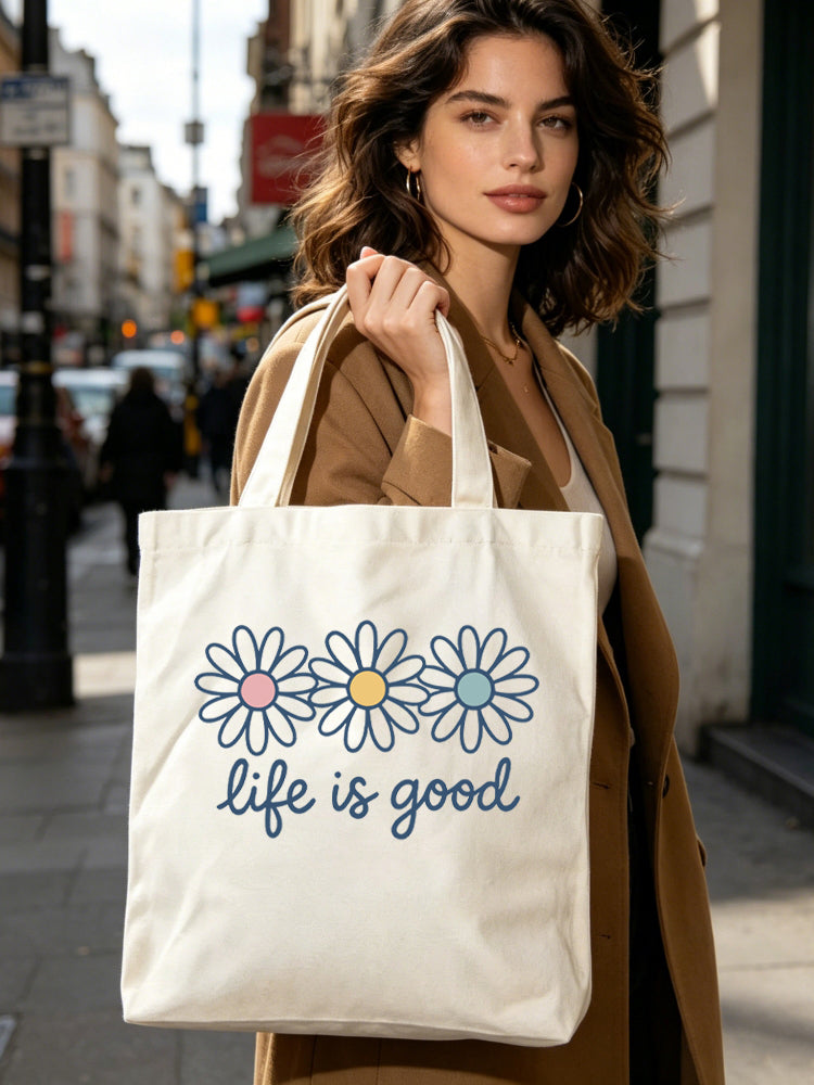 Wildflower Life is Good T-Shirts Back to School Gift Canvas Tote Bag
