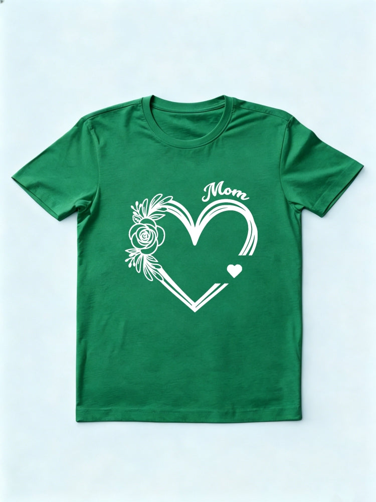 Flower Heart Love Mom Happy Mother's Day Printed T-shirt