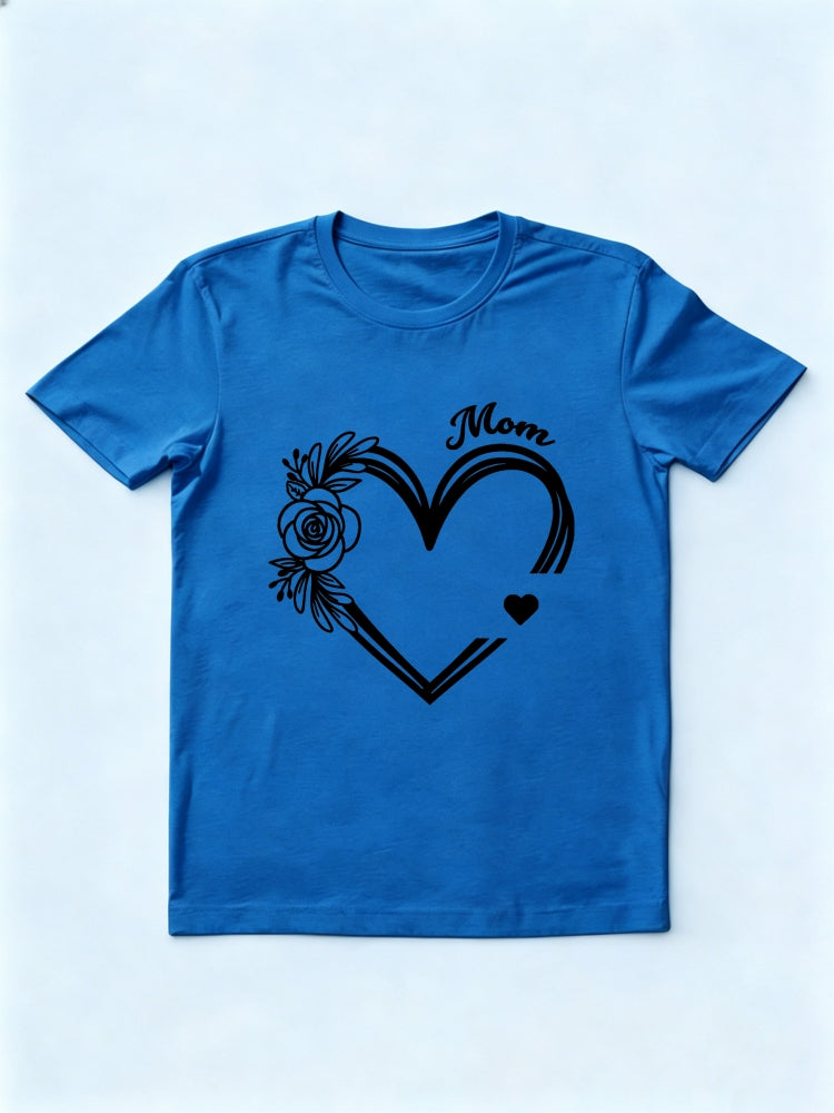 Flower Heart Love Mom Happy Mother's Day Printed T-shirt